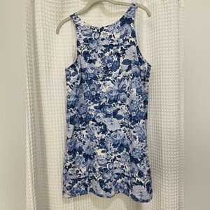 Abercrombie and Fitch blue floral high neck linen blend mini dress, size M